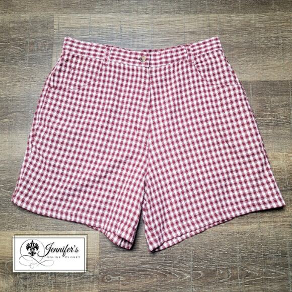 Woolrich Women's Red Check Plaid High Waisted Flat Front Shorts Size 12 - Picture 1 of 6